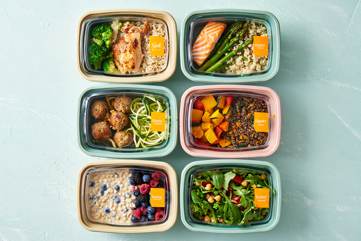 Altı farklı sağlıklı öğün içeren haftalık hazır kutular