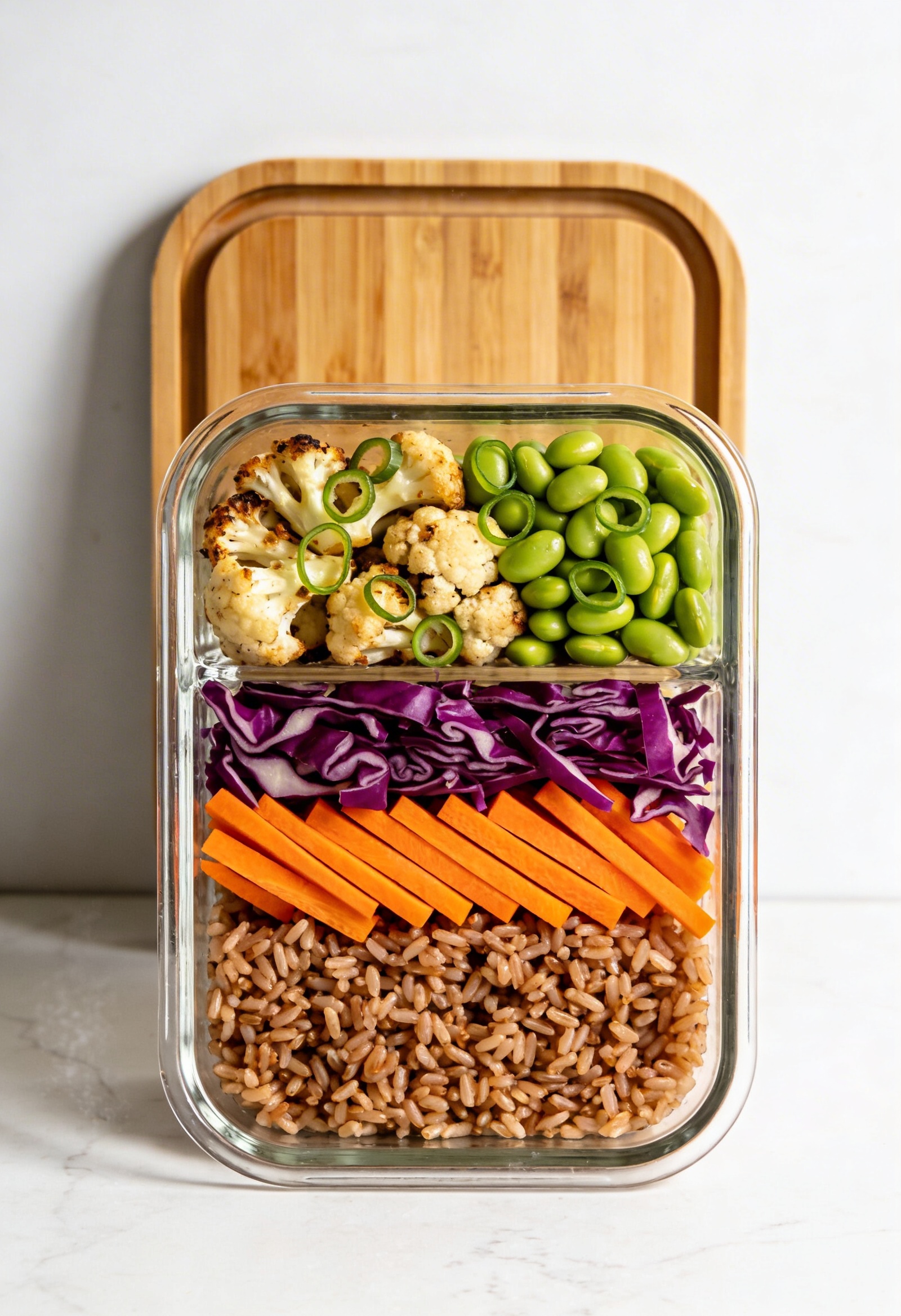 Mor lahana ve körpe sebzeli şeffaf cam öğün kutusu